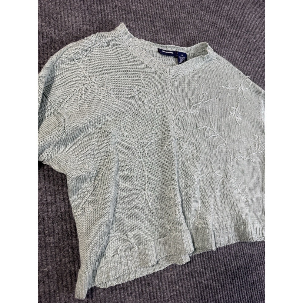The Limited Floral Embroidered Knit Pullover Sweater M Women 100% Linen - Picture 1 of 7